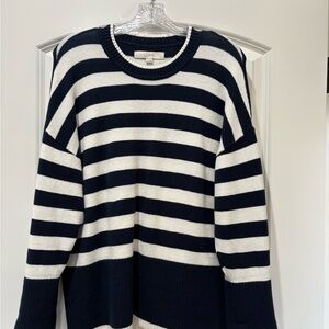 LOFT Navy and Cream Striped Sweater